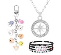 ZALAOR 6 Piece Stray-Kids Merch Set - Kpop Fan Accessory Set with Keyring Compass Pendant and Beaded Bracelets - Gift Idea for Fan Events Birthdays and Holidays