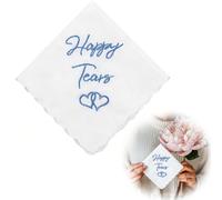 ZALAOR Bride Wedding Handkerchief Something Blue Gift - Embroidered Cotton Happy Tears Keepsake for Bride to Be - Sentimental Wedding Day Accessory for Mother Father - 30x30cm White Lace Edge Hanky