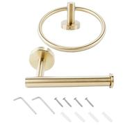 zalati 2-Piece SUS304 Stainless Steel Bathroom Hardware Set - Towel Ring & Toilet Roll Holder (Gold)
