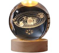 zalati 3D Crystal Ball Solar System Style Planet with Round Wood Base Holder for Night Light Home Decorative Ornament - 6cm