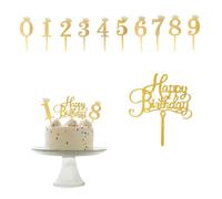 zalati Cake Toppers 11pcs Acrylic Personalised Decoration with Number Pattern & Happy Birthday for DIY Baking Theme Party - 10pcs Number & 1pcs Word, Gold