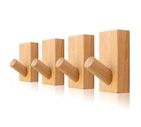 zalati Coat Hooks Wood 4pcs Coat Wall Rack Wooden Peg Hooks with Screws & Anchors for Hanging Clothes Hat Bag in Bedroom Living Room Hallway