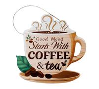 zalati Coffee and Tea Wooden Sign for Kitchen Decoration,Fuuny Quotes Good Mood Stars with Coffee and Tea Wood Decorative Plaque for Dining Room Wall Art Decor