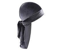 zalati Durag Cap Headwear Pirate Head Wraps Velvet Long Tail Plain Bandana Turban Hat for Women Men Grey