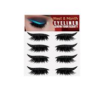 zalati False Eyeliner & Eyelashes Sticker 4 Pair Reusable Small Adhesive Sticker with Shine for Girls Halloween Makeup - Black