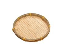 zalati Food Drain Basket 2pcs Round Hand-Woven Bamboo Drying Tray for Fruit and Vegetables Beans Nuts Snacks Temporary Storage - About 15cm