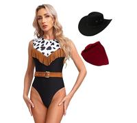 Zaldita Adult Cowboy Costume Women Halloween Cowgirl Costume Fringe Tassels Cowgirl Outfits Set Black B XXL