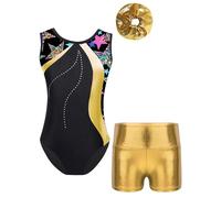 Zaldita Girls Ballet Dance Leotard Metallic Gymnastic Training Unitard Bodysuit with Shorts Hair Band Set