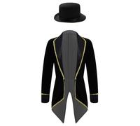 Zaldita Girls Boys Circus Ringmaster Costume Steampunk Tailcoat Jacket and Hat Halloween Festive Suit Magic Show Black 9-10 Years