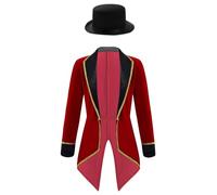 Zaldita Girls Boys Circus Ringmaster Costume Steampunk Tailcoat Jacket and Hat Halloween Festive Suit Magic Show Burgundy 11-12 Years