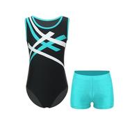 Zaldita Kids Boys 2 Piece Athletic Outfits Gymnastics Sport Leotard Tank Tops with Shorts Set Running Swimming Blue Green 9-10 Years