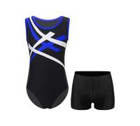 Zaldita Kids Boys 2 Piece Athletic Outfits Gymnastics Sport Leotard Tank Tops with Shorts Set Running Swimming Blue&Black 9-10 Years