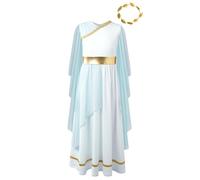 Zaldita Kids Girls Ancient Greek Toga Costume Greece Princess Cosplay Dress Up Flowy Tulle Gowns Set Light Blue 11-12 Years