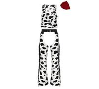 Zaldita Mens 3Pcs Retro Western Cowboy Costumes Cow Spot Vest Tops with Cutout Chaps and Scarf Set Rave Outfits Red XL