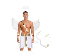 Zaldita Mens 5 Pcs Cupid Angel Costume Ancient Greek God Rave Outfits Toga Costume For Halloween Party White S