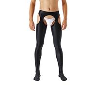 Zaldita Mens 70D Shiny Glossy Oil Silky Pantyhose Hollow Out Footed Tights Hosiery Sissy Underwear Black M