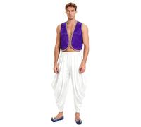 Zaldita Mens Adult Arabian Prince Costume Set Cosplay Persian Ara Genius Vest With Harem Pants Street Rat Suit Purple White S