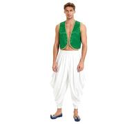 Zaldita Mens Adult Arabian Prince Costume Set Cosplay Persian Ara Genius Vest With Harem Pants Street Rat Suit Green White XXL