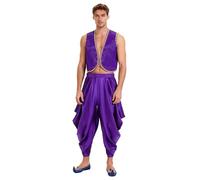 Zaldita Mens Adult Arabian Prince Costume Set Cosplay Persian Ara Genius Vest With Harem Pants Street Rat Suit Purple XL