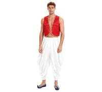 Zaldita Mens Adult Arabian Prince Costume Set Cosplay Persian Ara Genius Vest With Harem Pants Street Rat Suit Burgundy White M