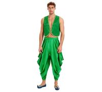 Zaldita Mens Adult Arabian Prince Costume Set Cosplay Persian Ara Genius Vest With Harem Pants Street Rat Suit Green M