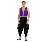 Zaldita Mens Adult Arabian Prince Costume Set Cosplay Persian Ara Genius Vest With Harem Pants Street Rat Suit Purple Black XL