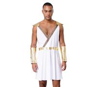 Zaldita Mens Greek God Roman Halloween Costume Knight Warrior Egyptian Pharaoh Dress Toga with Cuffs White S