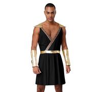 Zaldita Mens Greek God Roman Halloween Costume Knight Warrior Egyptian Pharaoh Dress Toga with Cuffs Black 3XL