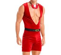 Zaldita Men's Mr Santa Cosplay Costume Sexy Midi Rise Boxer Shorts Briefs Underwear with Bowtie Red B XL