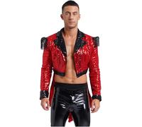 Zaldita Mens Sequins Circus Ringmaster Costume Showman Ringleader Lion Tamer Cosplay Tailcoat Jacket Red M