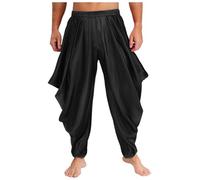 Zaldita Men's Shiny Stain Loose Fit Harem Pants Arab Prince Trousers for Halloween Party Daily Wear Black XL