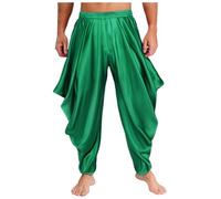 Zaldita Men's Shiny Stain Loose Fit Harem Pants Arab Prince Trousers for Halloween Party Daily Wear Green XL