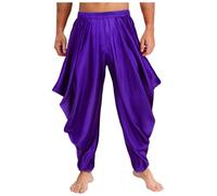Zaldita Men's Shiny Stain Loose Fit Harem Pants Arab Prince Trousers for Halloween Party Daily Wear Purple 3XL