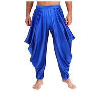 Zaldita Men's Shiny Stain Loose Fit Harem Pants Arab Prince Trousers for Halloween Party Daily Wear Royal Blue XXL