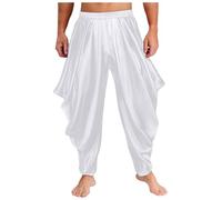 Zaldita Men's Shiny Stain Loose Fit Harem Pants Arab Prince Trousers for Halloween Party Daily Wear White 3XL