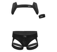 Zaldita Men's Stretchy Body Chest Harness Jockstrap Lingerie Wrestling Singlet Mankini Bodysuit Black A XXL