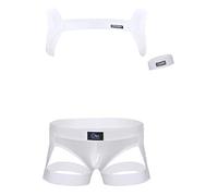 Zaldita Men's Stretchy Body Chest Harness Jockstrap Lingerie Wrestling Singlet Mankini Bodysuit White A XL