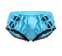 Zaldita Men's Underwear Satin Silky Lace Trim Sissy Ruffled Bikini Briefs French Maid Panties Blue XXL