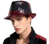 Zaldita Satin Halloween Costumes Sequin Top Hat for Men Women Party Fedora Stylish Dome Dance Peak Red One Size