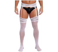 Zaldita Sissy Men's Sexy Sheer Mesh Tights Thigh-High Stockings Tights Suspender Pantyhose Stockings White One Size