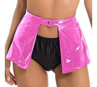 Zaldita Women Beach Wrap Cover Up Mini Skirt Wet Look PVC Leather Swimsuit Button Wrap Skirts Hot Pink S