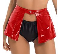 Zaldita Women Beach Wrap Cover Up Mini Skirt Wet Look PVC Leather Swimsuit Button Wrap Skirts Red M