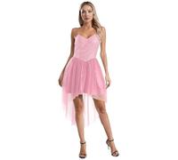 Zaldita Women Fairy Elf Cosplay Costume Sparkly Sequin Sexy Spaghetti Strap Tulle Cami Dresses Pink S