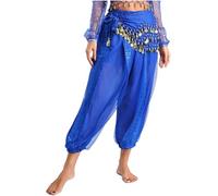 Zaldita Women Ladies Sequins Belly Dance Harem Pants Costumes India Arabian Stage Performance Trousers Royal Blue XL
