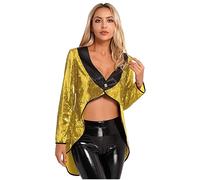 Zaldita Women Ringmaster Circus Costume Tailcoat Shiny Sequins Showman Performance Jacket Coat Gold S