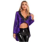 Zaldita Women Ringmaster Circus Costume Tailcoat Shiny Sequins Showman Performance Jacket Coat Purple M
