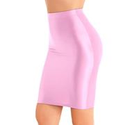 Zaldita Womens 70D Glossy Shiny Shaping Miniskirt Oily Bright Shimmery Stockings Midi Skirts Pink XL