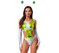 Zaldita Womens Alien Cosplay Costume Hollow Out Bodysuit Halloween Outer Space Costumes With Headwear Green 3XL