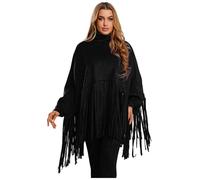 Zaldita Womens Faux Suede 70s Cowgirl Cape Tassel Long Sleeves Rock Dude Carnival Outfits for Halloween Black M