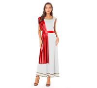 Zaldita Womens Greek Dress Metallic Shiny Toga Costumes Roman Dress Halloween Queen Cosplay Costumes White Red L